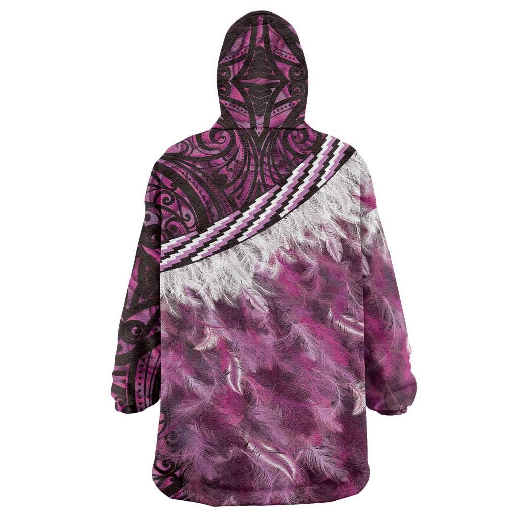 Pink Traditional Cloak Aotearoa Wearable Blanket Hoodie Maori Paua Shell Korowai Pattern