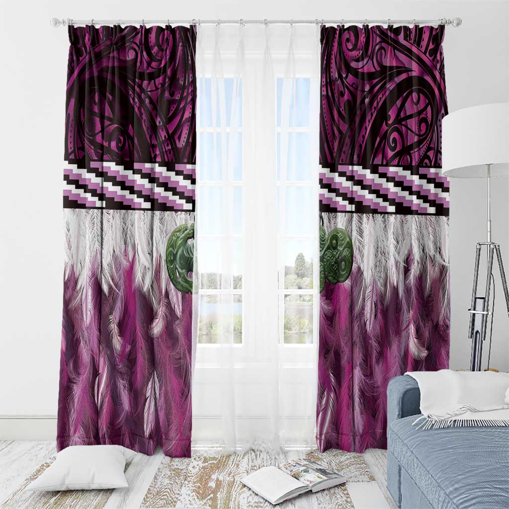 Pink Traditional Cloak Aotearoa Window Curtain Maori Paua Shell Korowai Pattern