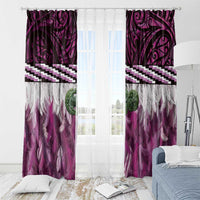 Pink Traditional Cloak Aotearoa Window Curtain Maori Paua Shell Korowai Pattern
