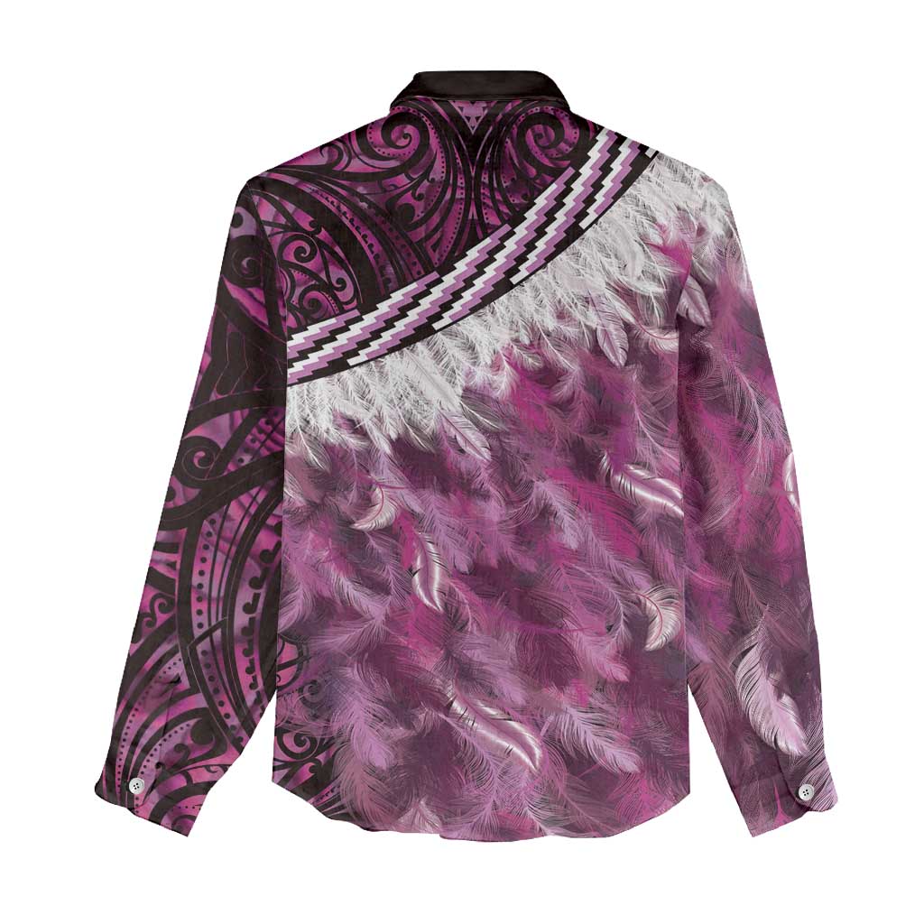 Pink Traditional Cloak Aotearoa Women Casual Shirt Maori Paua Shell Korowai Pattern