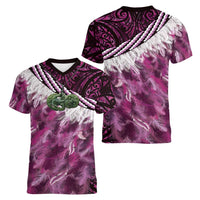 Pink Traditional Cloak Aotearoa Women V-Neck T-Shirt Maori Paua Shell Korowai Pattern LT14 - Polynesian Pride