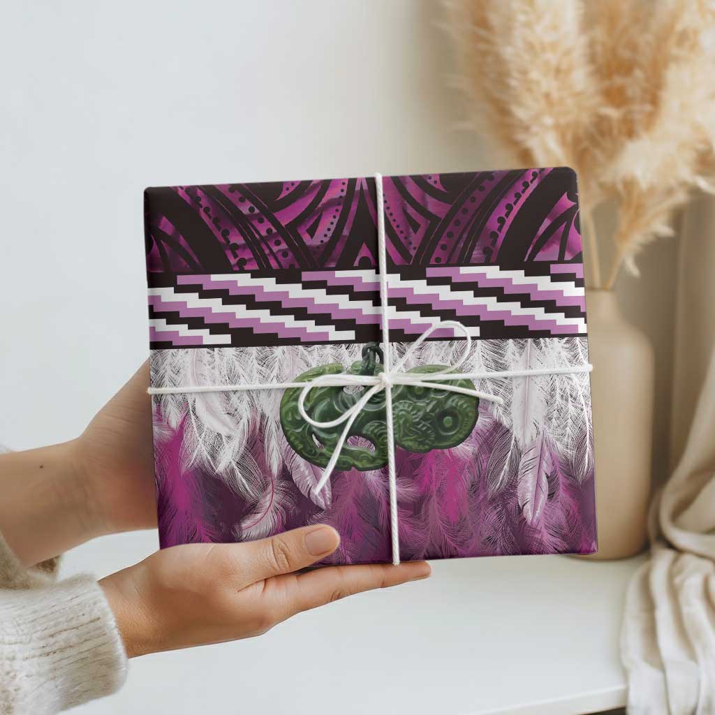 Pink Traditional Cloak Aotearoa Wrapping Paper Maori Paua Shell Korowai Pattern - Polynesian Pride