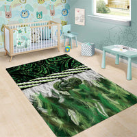 Green Traditional Cloak Aotearoa Area Rug Maori Paua Shell Korowai Pattern