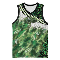 Green Traditional Cloak Aotearoa Basketball Jersey Maori Paua Shell Korowai Pattern - Polynesian Pride