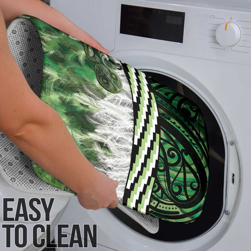 Green Traditional Cloak Aotearoa Bathroom Set Maori Paua Shell Korowai Pattern - Polynesian Pride