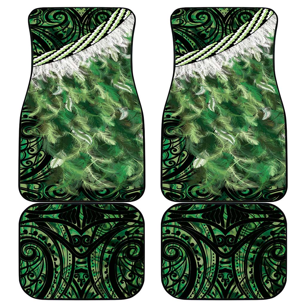 Green Traditional Cloak Aotearoa Car Mats Maori Paua Shell Korowai Pattern