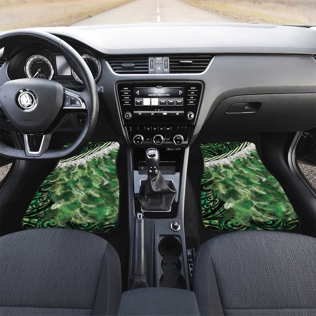 Green Traditional Cloak Aotearoa Car Mats Maori Paua Shell Korowai Pattern