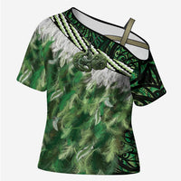 Green Traditional Cloak Aotearoa Cross Shoulder Shirt Maori Paua Shell Korowai Pattern - Polynesian Pride