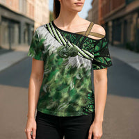 Green Traditional Cloak Aotearoa Cross Shoulder Shirt Maori Paua Shell Korowai Pattern - Polynesian Pride