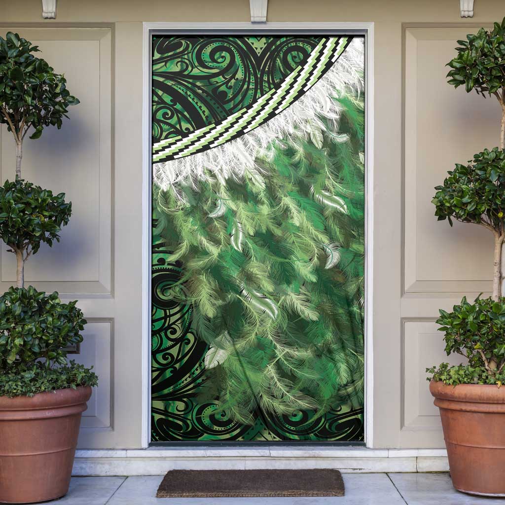 Green Traditional Cloak Aotearoa Door Cover Maori Paua Shell Korowai Pattern - Polynesian Pride