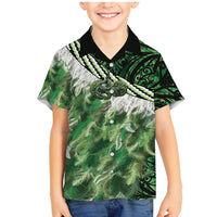 Green Traditional Cloak Aotearoa Family Matching Mermaid Dress and Hawaiian Shirt Maori Paua Shell Korowai Pattern