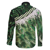 Green Traditional Cloak Aotearoa Family Matching Puletasi and Hawaiian Shirt Maori Paua Shell Korowai Pattern
