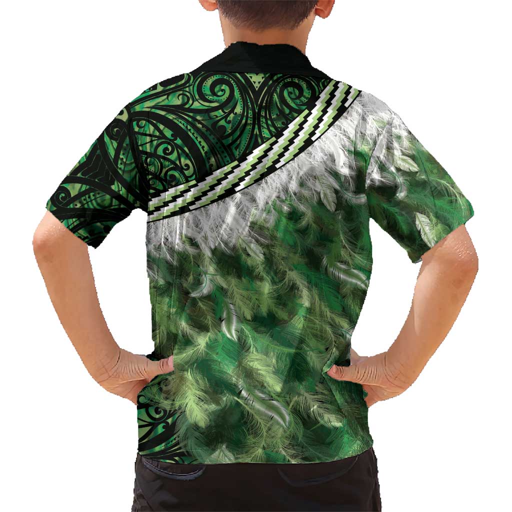 Green Traditional Cloak Aotearoa Family Matching Short Sleeve Bodycon Dress and Hawaiian Shirt Maori Paua Shell Korowai Pattern