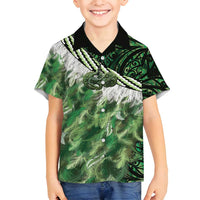 Green Traditional Cloak Aotearoa Family Matching Tank Maxi Dress and Hawaiian Shirt Maori Paua Shell Korowai Pattern