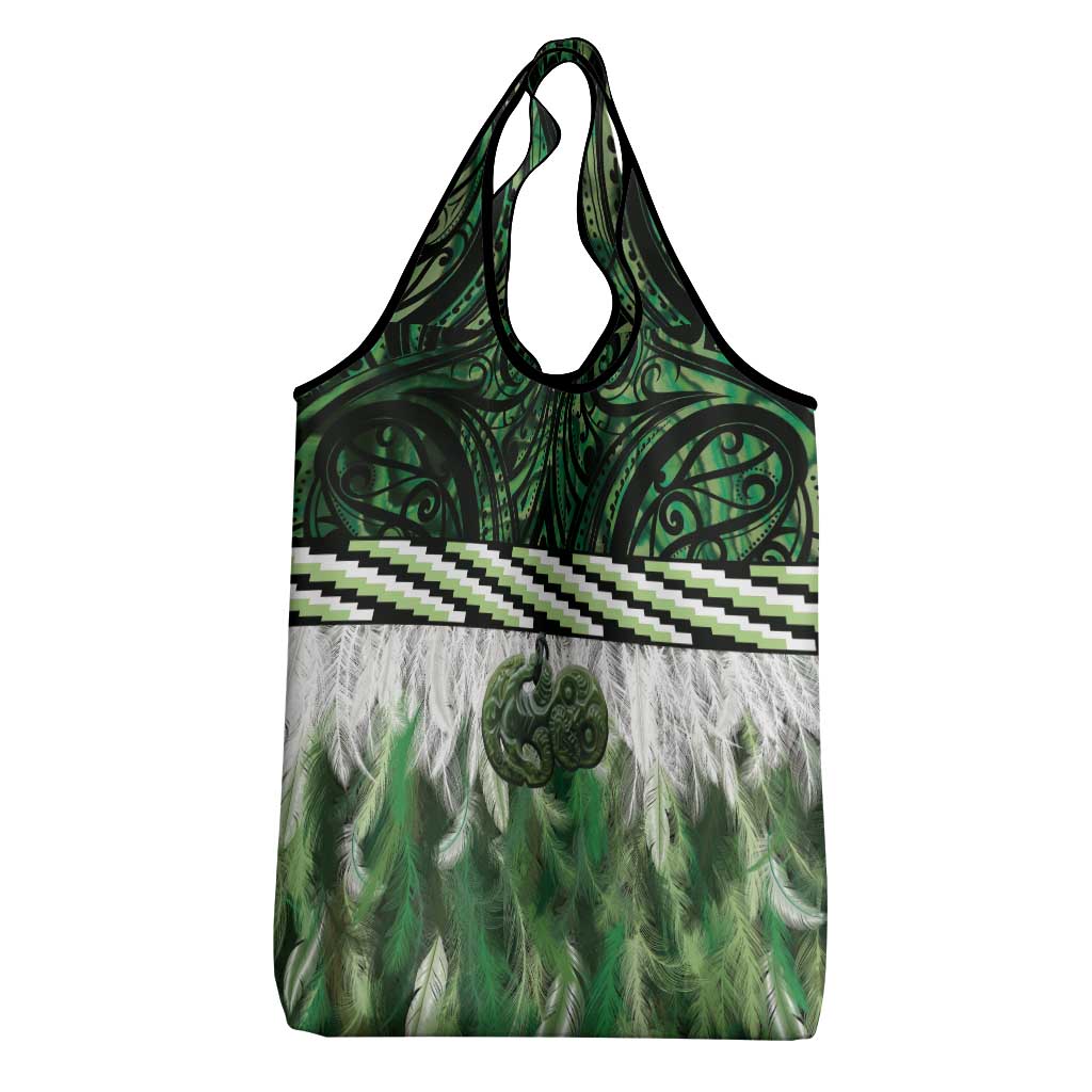 Green Traditional Cloak Aotearoa Grocery Bag Maori Paua Shell Korowai Pattern
