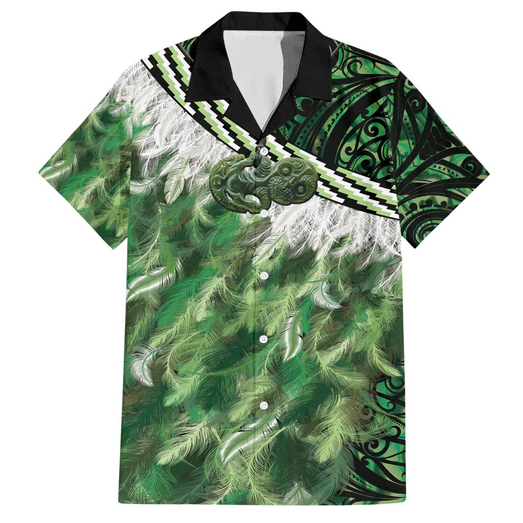 Green Traditional Cloak Aotearoa Hawaiian Shirt Maori Paua Shell Korowai Pattern