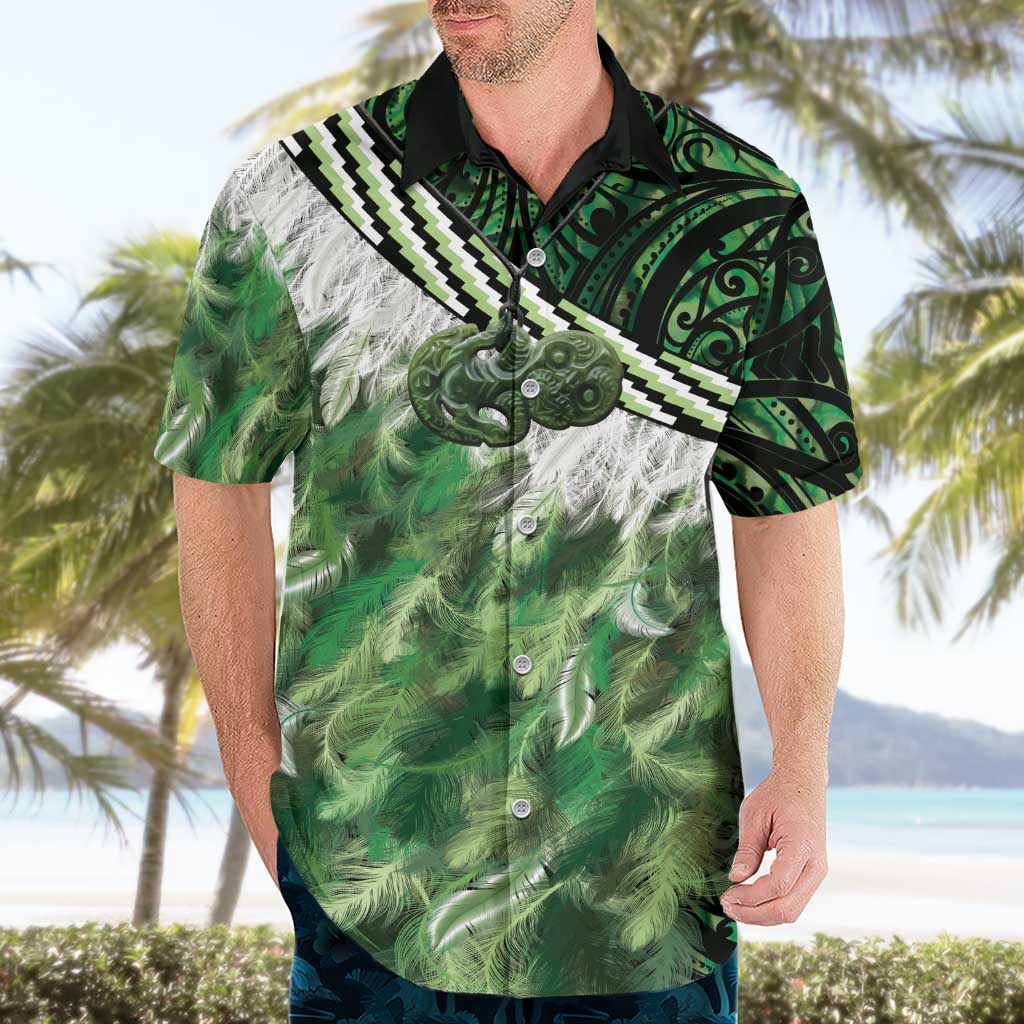 Green Traditional Cloak Aotearoa Hawaiian Shirt Maori Paua Shell Korowai Pattern