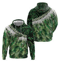 Green Traditional Cloak Aotearoa Hoodie Maori Paua Shell Korowai Pattern