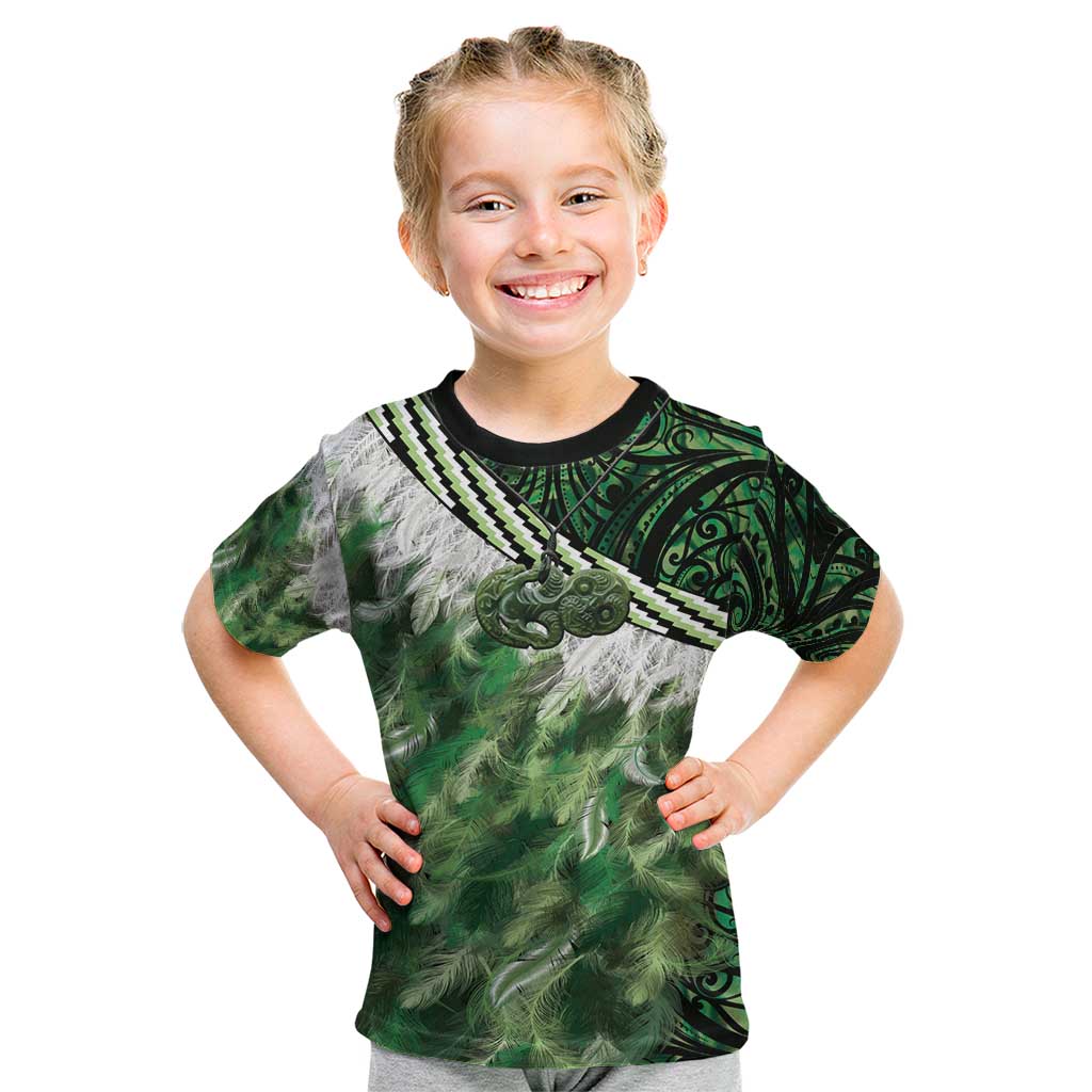 Green Traditional Cloak Aotearoa Kid T Shirt Maori Paua Shell Korowai Pattern LT14 Green - Polynesian Pride
