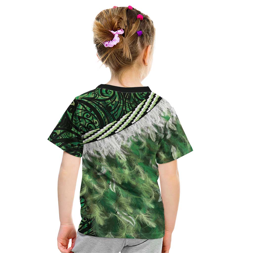 Green Traditional Cloak Aotearoa Kid T Shirt Maori Paua Shell Korowai Pattern LT14 - Polynesian Pride
