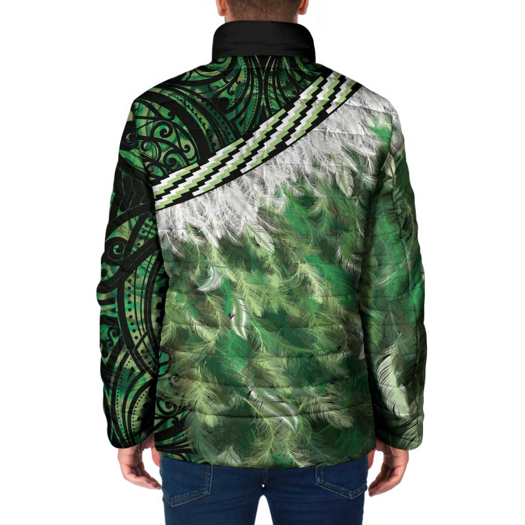 Green Traditional Cloak Aotearoa Padded Jacket Maori Paua Shell Korowai Pattern - Polynesian Pride