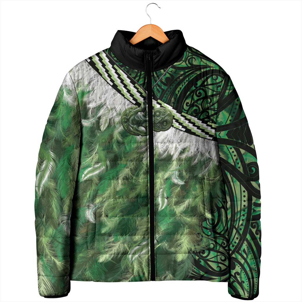 Green Traditional Cloak Aotearoa Padded Jacket Maori Paua Shell Korowai Pattern - Polynesian Pride