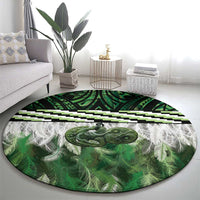 Green Traditional Cloak Aotearoa Round Carpet Maori Paua Shell Korowai Pattern
