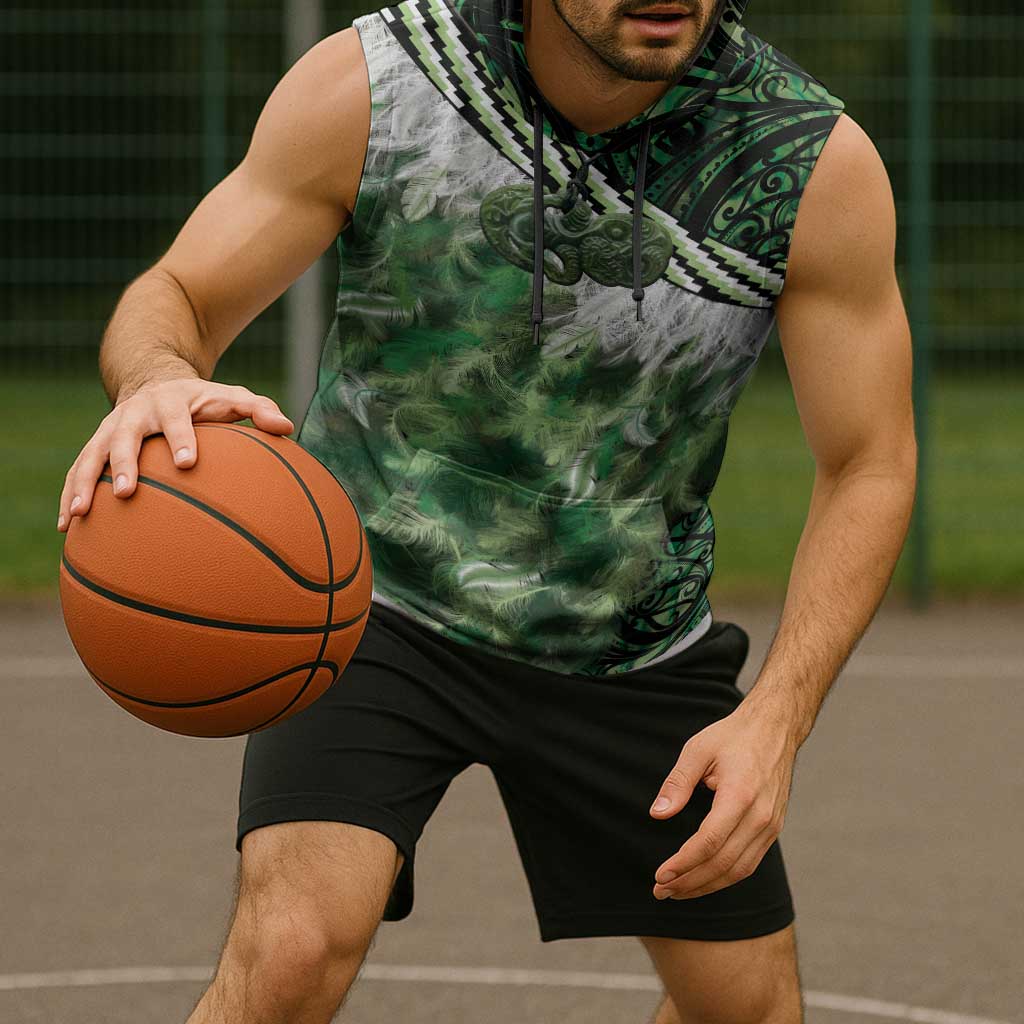 Green Traditional Cloak Aotearoa Sleeveless Hoodie Maori Paua Shell Korowai Pattern - Polynesian Pride