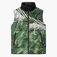 Green Traditional Cloak Aotearoa Sleeveless Puffer Jacket Maori Paua Shell Korowai Pattern - Polynesian Pride