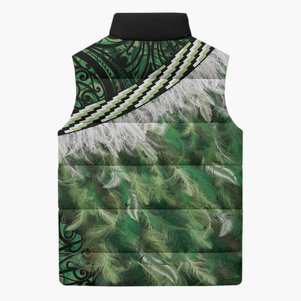 Green Traditional Cloak Aotearoa Sleeveless Puffer Jacket Maori Paua Shell Korowai Pattern - Polynesian Pride