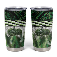 Green Traditional Cloak Aotearoa Tumbler Cup Maori Paua Shell Korowai Pattern