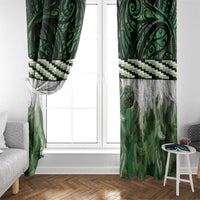 Green Traditional Cloak Aotearoa Window Curtain Maori Paua Shell Korowai Pattern