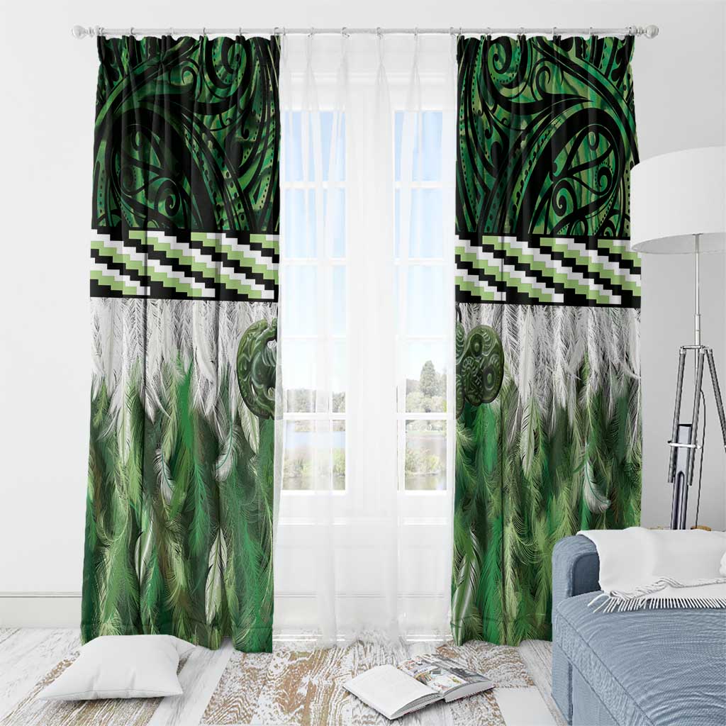Green Traditional Cloak Aotearoa Window Curtain Maori Paua Shell Korowai Pattern