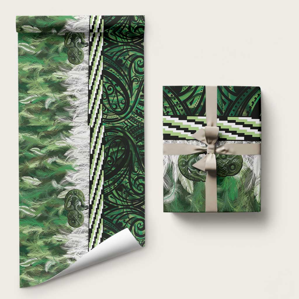 Green Traditional Cloak Aotearoa Wrapping Paper Maori Paua Shell Korowai Pattern - Polynesian Pride