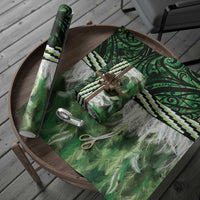 Green Traditional Cloak Aotearoa Wrapping Paper Maori Paua Shell Korowai Pattern - Polynesian Pride