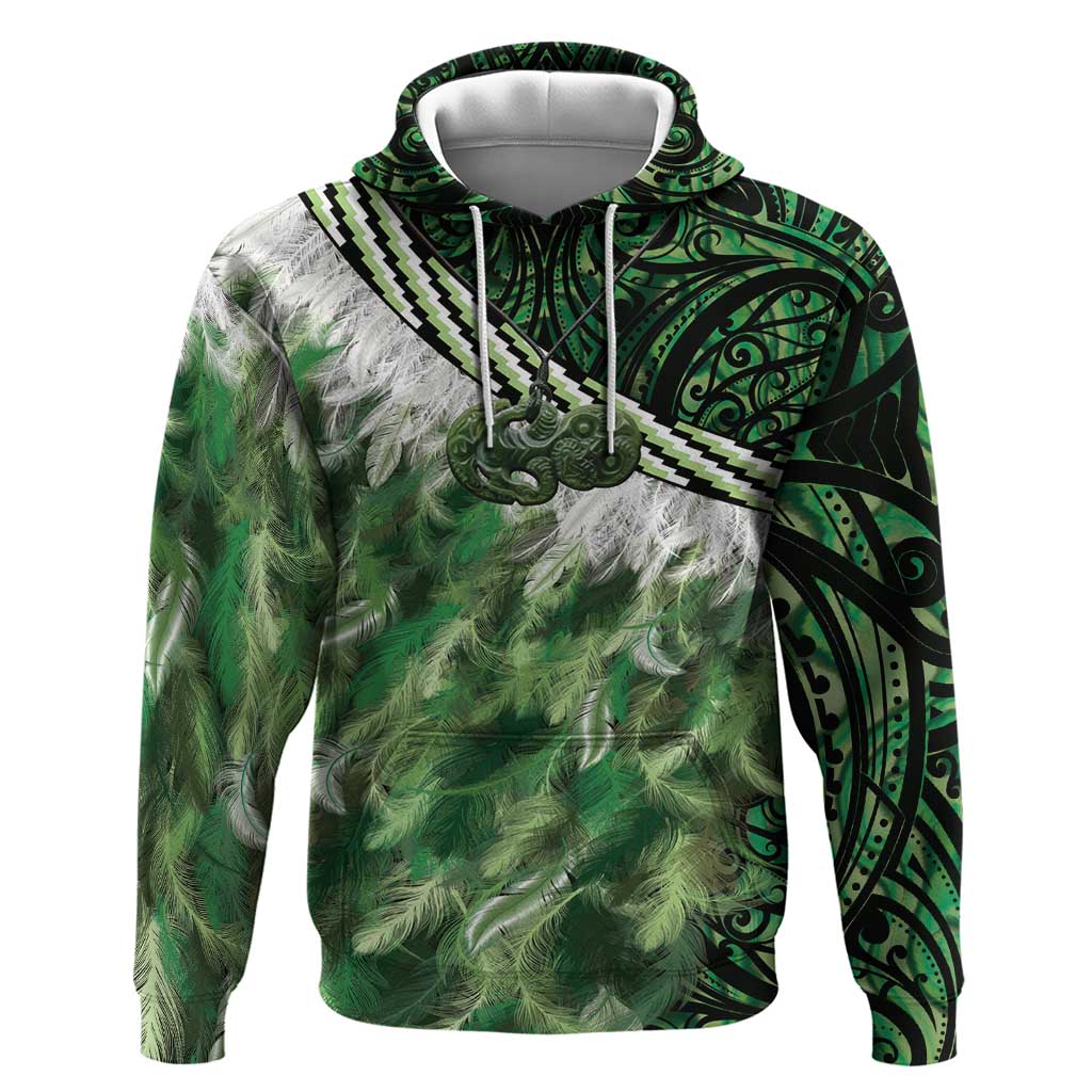Green Traditional Cloak Aotearoa Zip Hoodie Maori Paua Shell Korowai Pattern