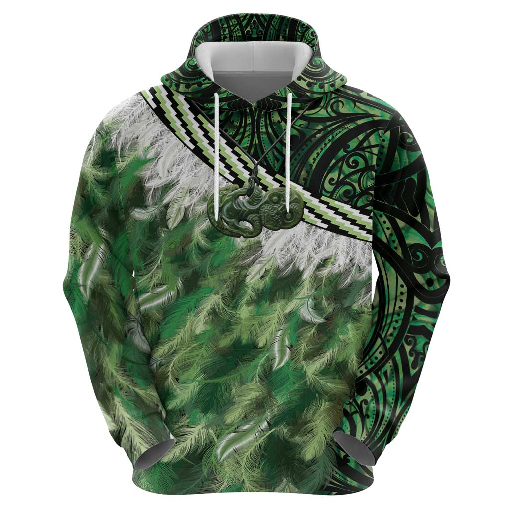 Green Traditional Cloak Aotearoa Zip Hoodie Maori Paua Shell Korowai Pattern