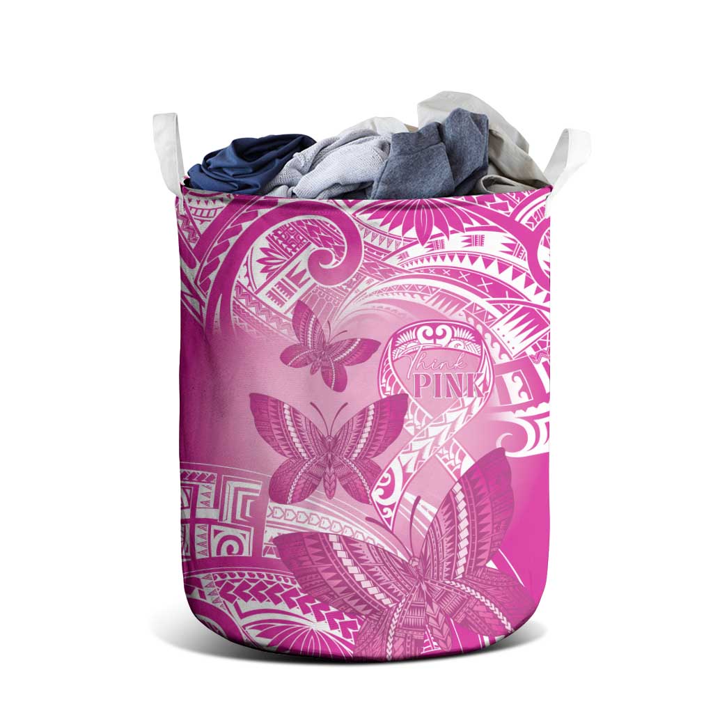 Polynesia Breast Cancer Awareness Laundry Basket Think Pink Ribbon Polynesian Butterflies
