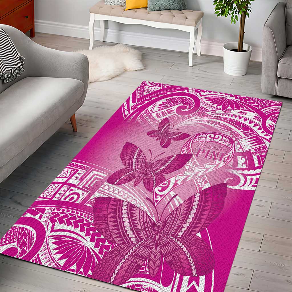 Polynesia Breast Cancer Awareness Area Rug Think Pink Ribbon Polynesian Butterflies LT14 - Polynesian Pride
