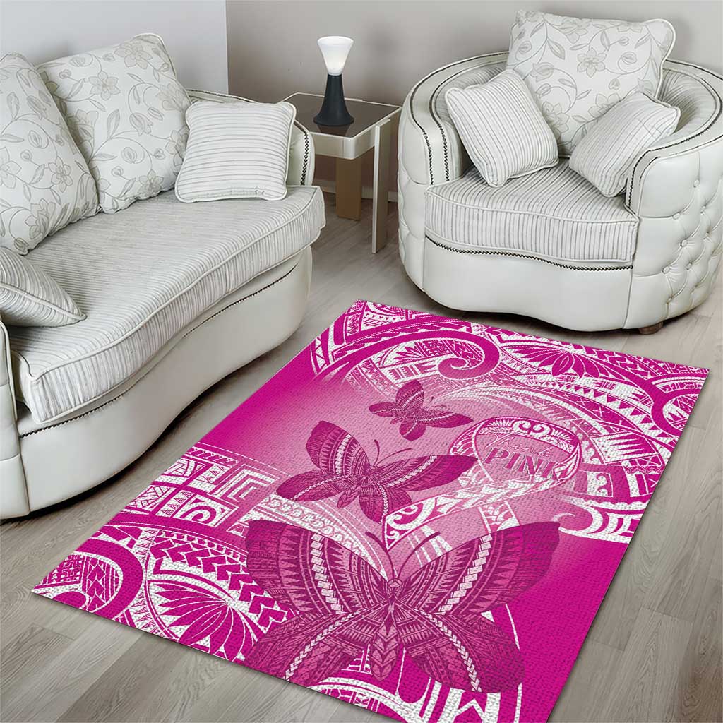 Polynesia Breast Cancer Awareness Area Rug Think Pink Ribbon Polynesian Butterflies LT14 - Polynesian Pride