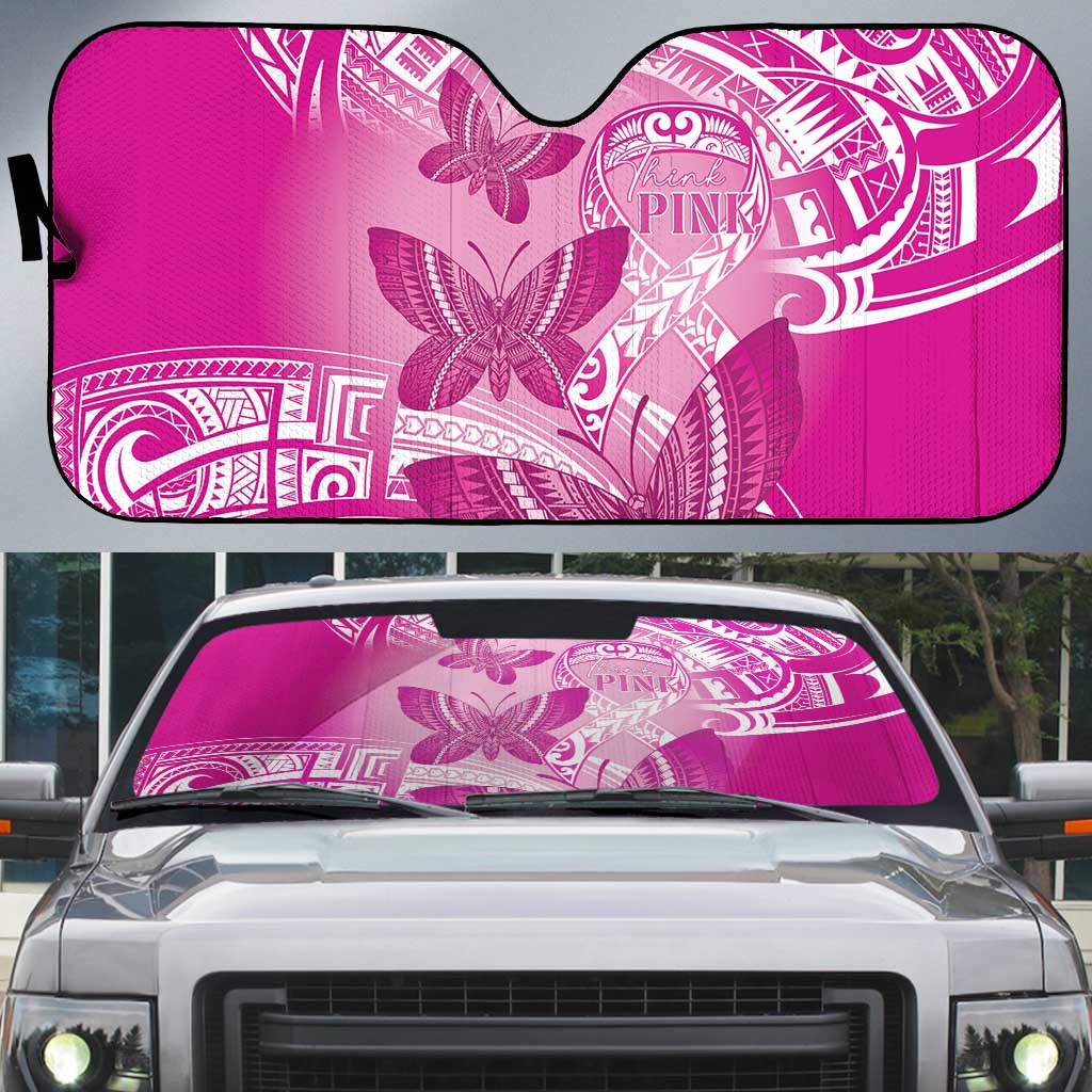 Polynesia Breast Cancer Awareness Auto Sun Shade Think Pink Ribbon Polynesian Butterflies