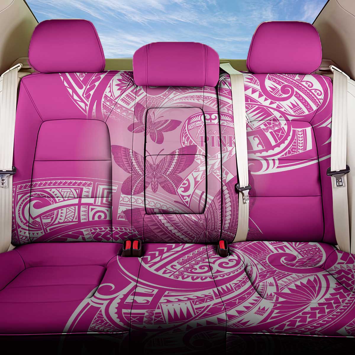 Polynesia Breast Cancer Awareness Back Car Seat Cover Think Pink Ribbon Polynesian Butterflies