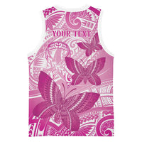 Personalised Polynesia Breast Cancer Awareness Basketball Jersey Think Pink Ribbon Polynesian Butterflies