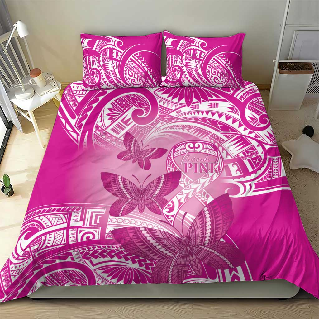 Polynesia Breast Cancer Awareness Bedding Set Think Pink Ribbon Polynesian Butterflies