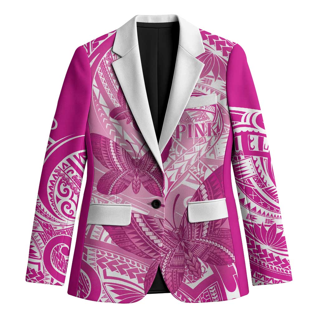 Personalised Polynesia Breast Cancer Awareness Blazer Think Pink Ribbon Polynesian Butterflies