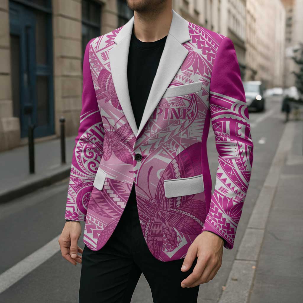 Personalised Polynesia Breast Cancer Awareness Blazer Think Pink Ribbon Polynesian Butterflies