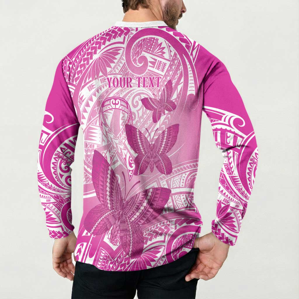Personalised Polynesia Breast Cancer Awareness Button Sweatshirt Think Pink Ribbon Polynesian Butterflies