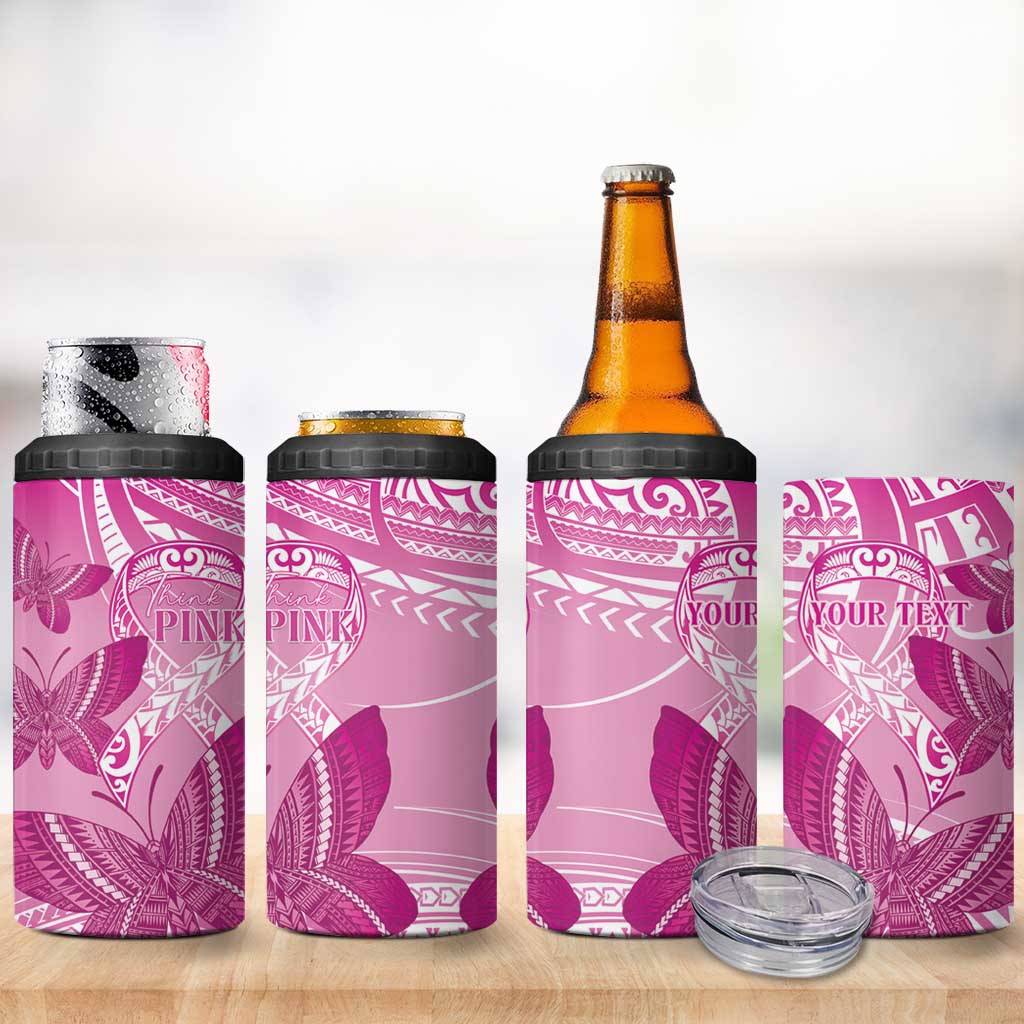 Personalised Polynesia Breast Cancer Awareness 4 in 1 Can Cooler Tumbler Think Pink Ribbon Polynesian Butterflies LT14 - Polynesian Pride