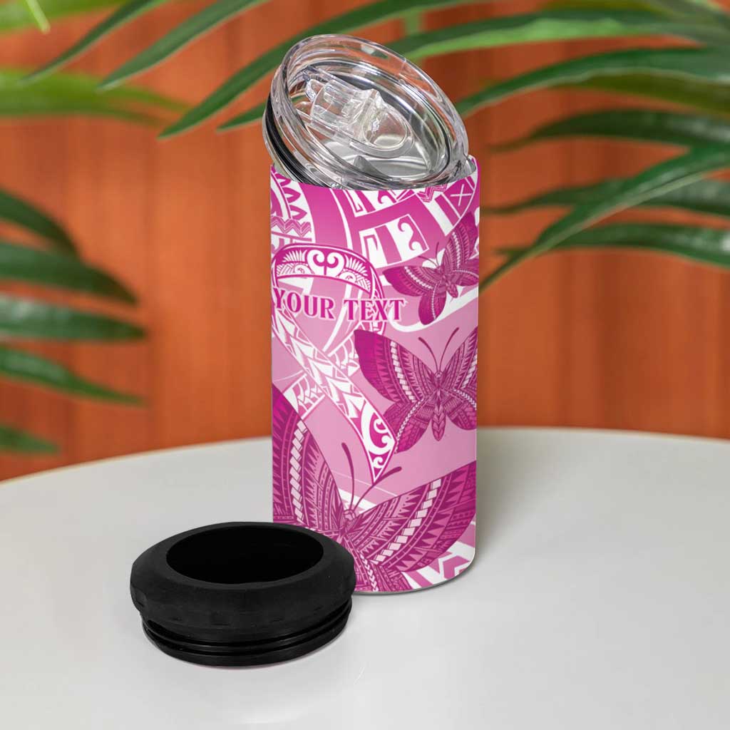Personalised Polynesia Breast Cancer Awareness 4 in 1 Can Cooler Tumbler Think Pink Ribbon Polynesian Butterflies LT14 - Polynesian Pride