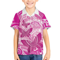 Personalised Polynesia Breast Cancer Awareness Family Matching Short Sleeve Bodycon Dress and Hawaiian Shirt Think Pink Ribbon Polynesian Butterflies LT14 Son's Shirt Pink - Polynesian Pride